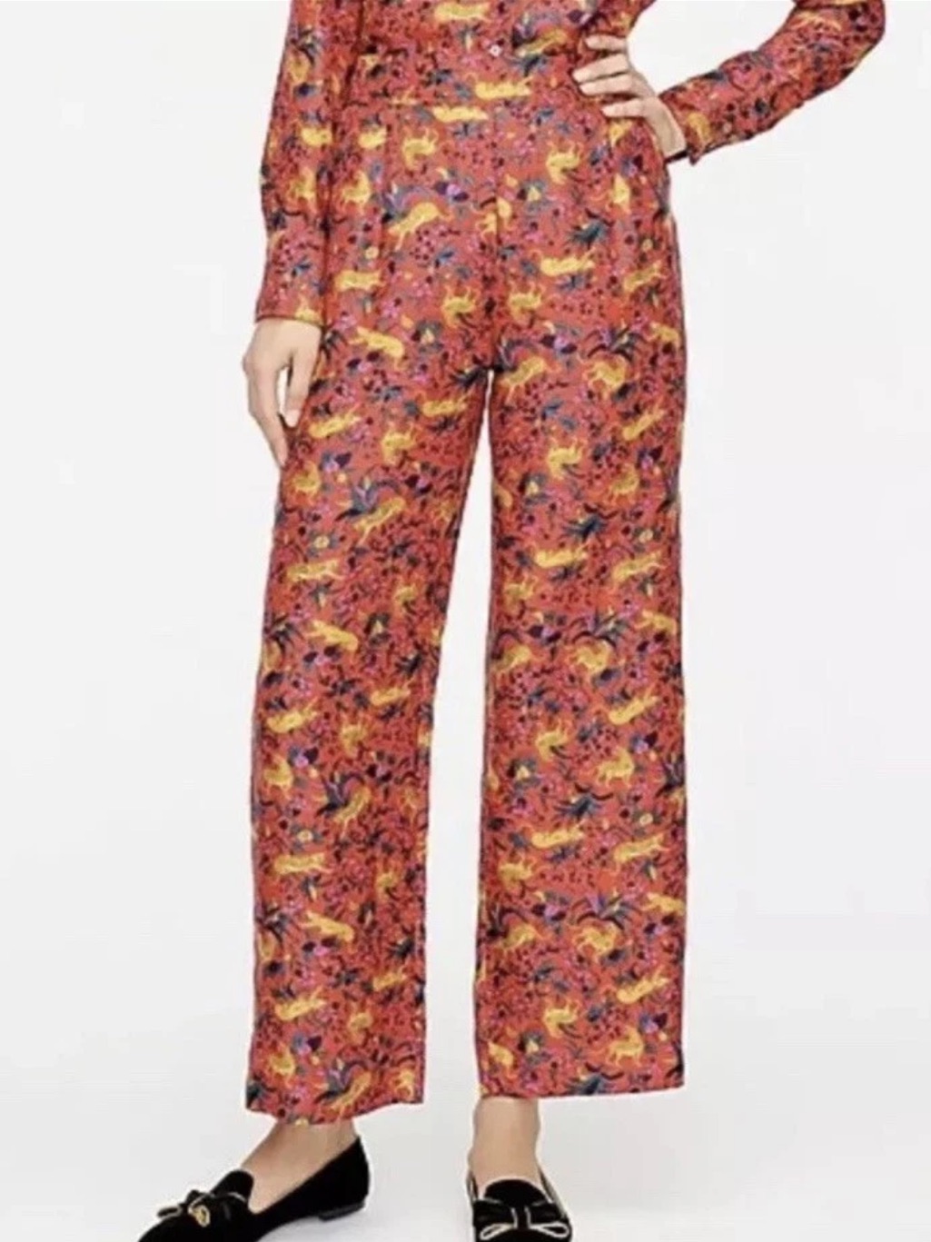 J. Crew Collection Silk Twill Pull On Pant 8 Tall In Jungle Cat